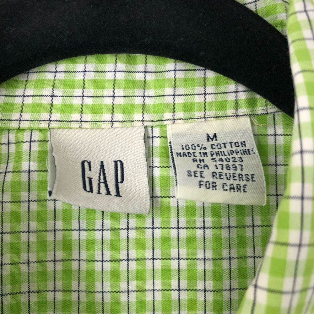 Junior, medium green plaid button down shirt